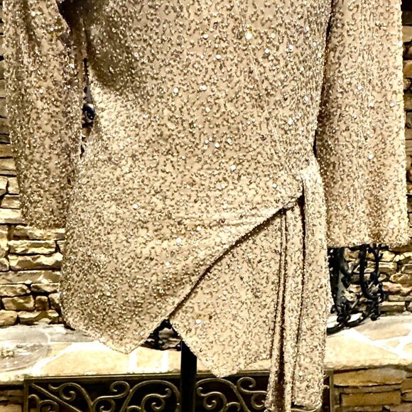 Chadwick's Stunning Gold Beaded Wrap Top Size 4 with 3/4 Sleeves - Picture 3 of 5